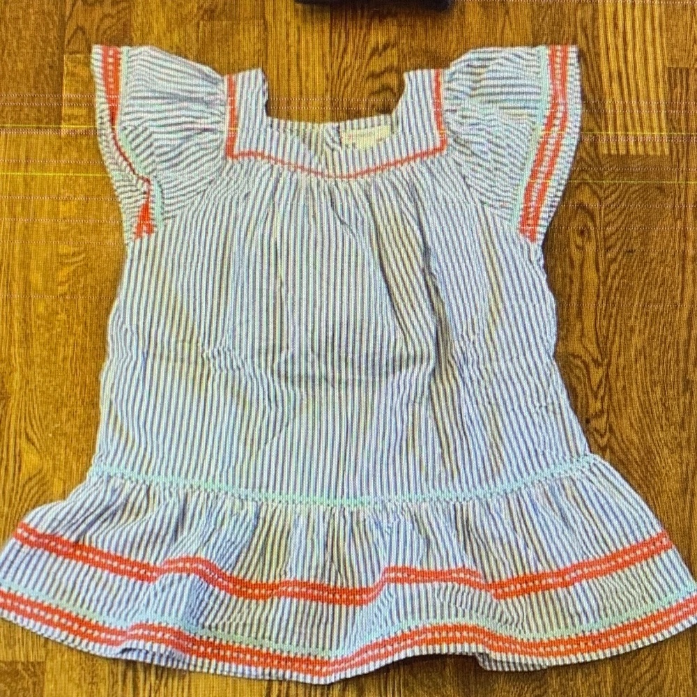 Crewcuts Girl’s Striped Dress with Orange Trim Size 4